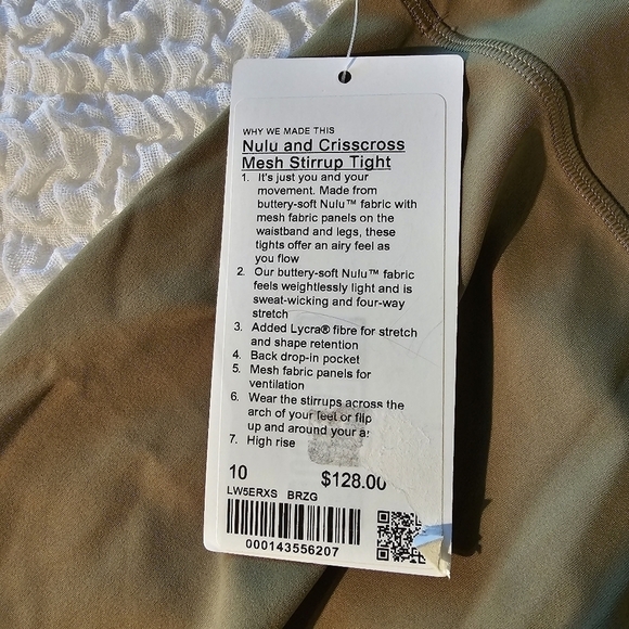Lululemon Nulu and Crisscross Mesh Stirrup Tight Size 10 Bronze Green NWT - Picture 8 of 9